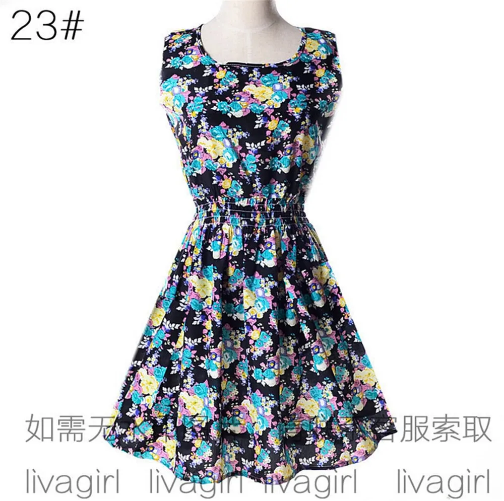 Summer Style Women Dress Casual Mini O-Neck Sleeveless Short A Line Dress Printed Party Evening 2015 Plus Size Elegant Dress  (19)