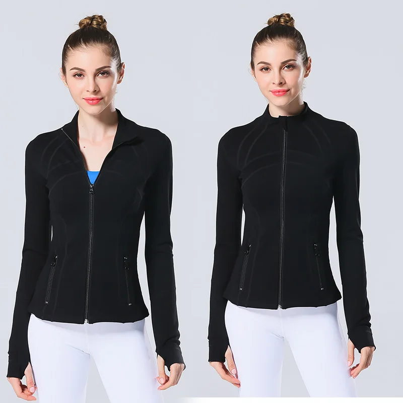 

Black Women Sport Jackets Zipper Hooded Running Coat Quick-dry Long-sleeved Gym Sweatshirt Fitness Outerwear Top chaquetas