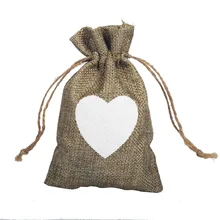5 шт. 10x15 см сердце джутовый льняной шнурок сумки Свадебные сувениры и подарки конфеты мешок BB381