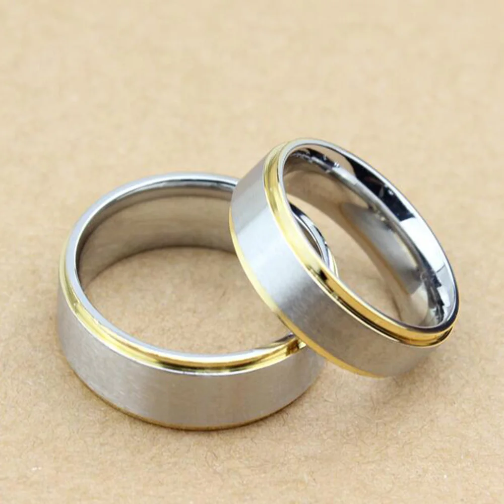 Gold-Color Titanium Rings 316L Stainless Steel Rings for Men Women Engagement Wedding Band Classic Jewelry Full Size