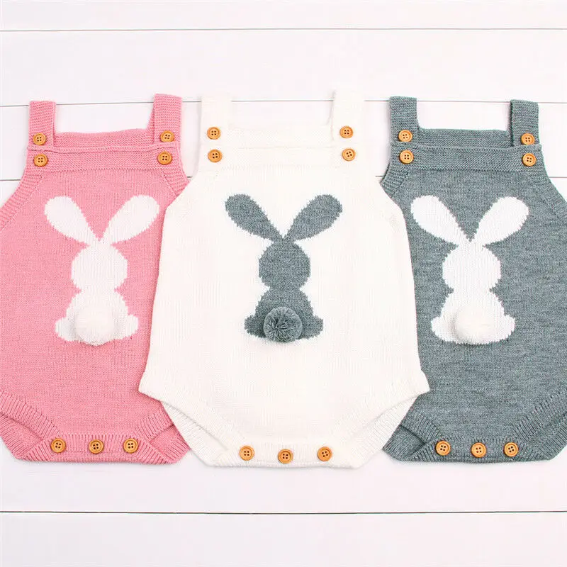 

0-24M Newborn Baby Boy Girl Bodysuits Jumpsuit Easter Bunny Knit Playsuit Infant Toddler Kids Sleeveless Bodysuit