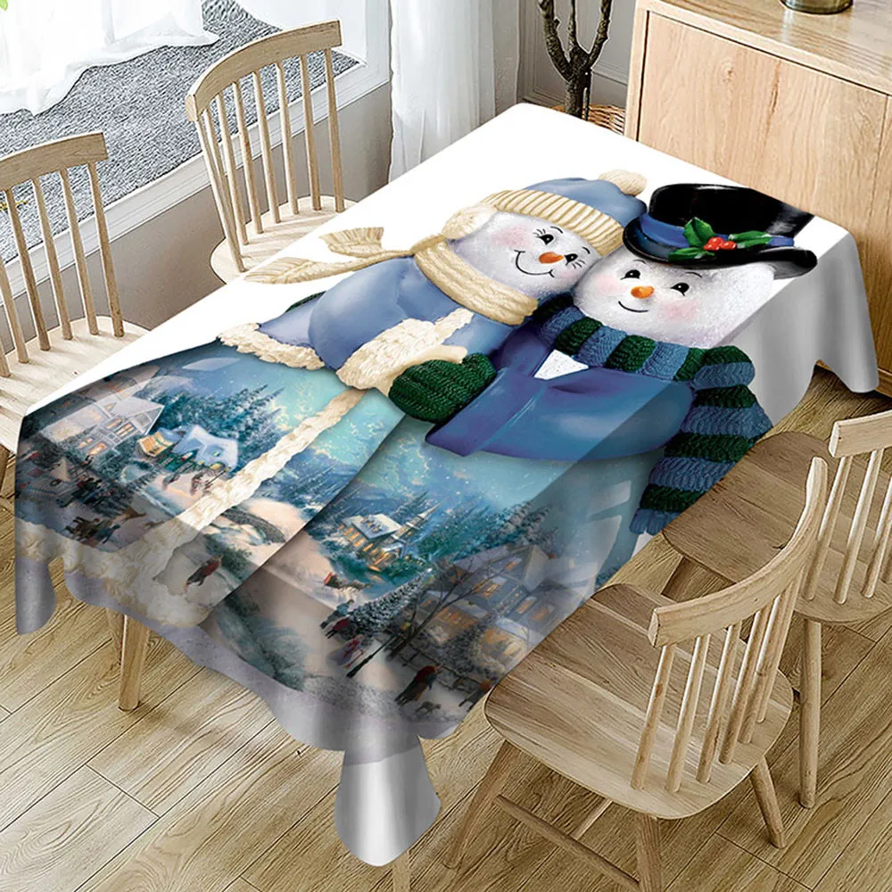 

Christmas Tablecloth Polyester New Year Festival Print Rectangle Table Cover Holiday Party Table Cloth Home Decor Wipe Covers