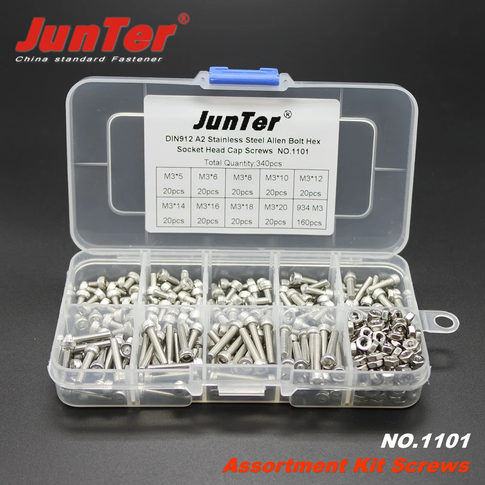 

340pcs M3 (3mm) A2 Stainless Steel DIN912 Allen Bolts Hex Socket Head Cap Screws With Hex Nuts Assortment Kit NO.1101