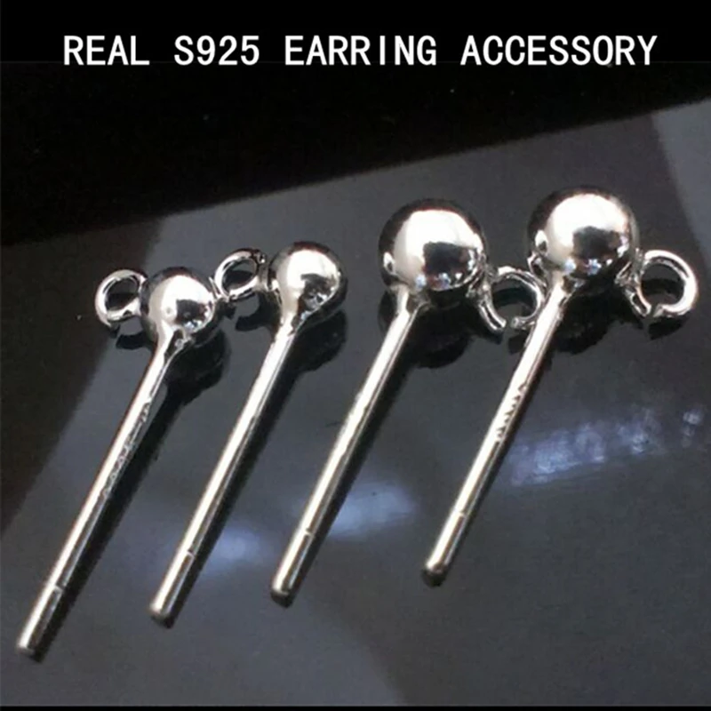 

WHOLESALE S925 STERLING SILVER ROUND BEADS STUD EARRINGS ACCESSORY PIN NEEDLES JEWELRY DIY FINDINGS COMPONENTS 5PAIRS/LOT