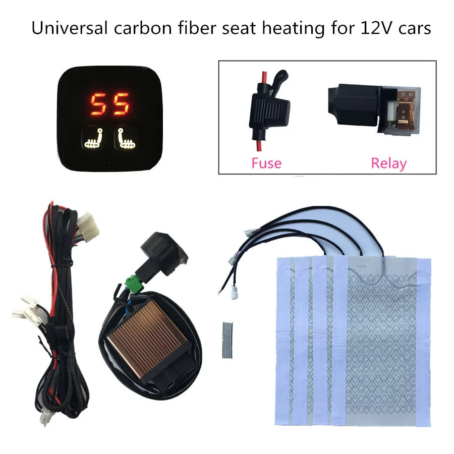 Универсальные подушечки для сидений с подогревом из углеродного волокна+ двойной переключатель с 5 циферблатами для 12 В для стайлинга автомобилей, теплые подушки для сидений, аксессуары для сидений автомобиля