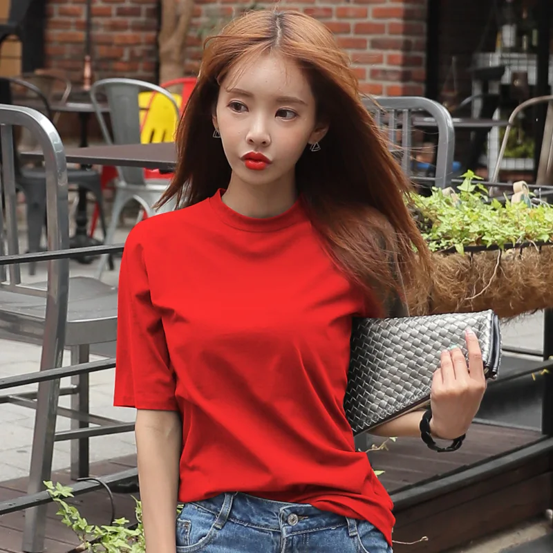 2018 spring summer girls solid t shirt short sleeve o neck women tops plus size 4XL cotton casual red shirts | Женская одежда