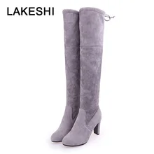 Женские высокие сапоги выше колена женская обувь Дамская обувь на шнуровке, большой размер 43, сапоги до колена пикантные женские сапоги на высоком каблуке