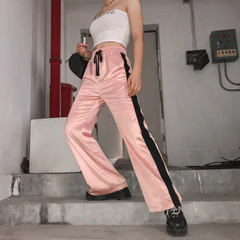

Casual Loose Harajuku Wide Leg Pants Side Stripe Patchwork Elastic High Waist Pants Women Trousers Pantalones Mujer
