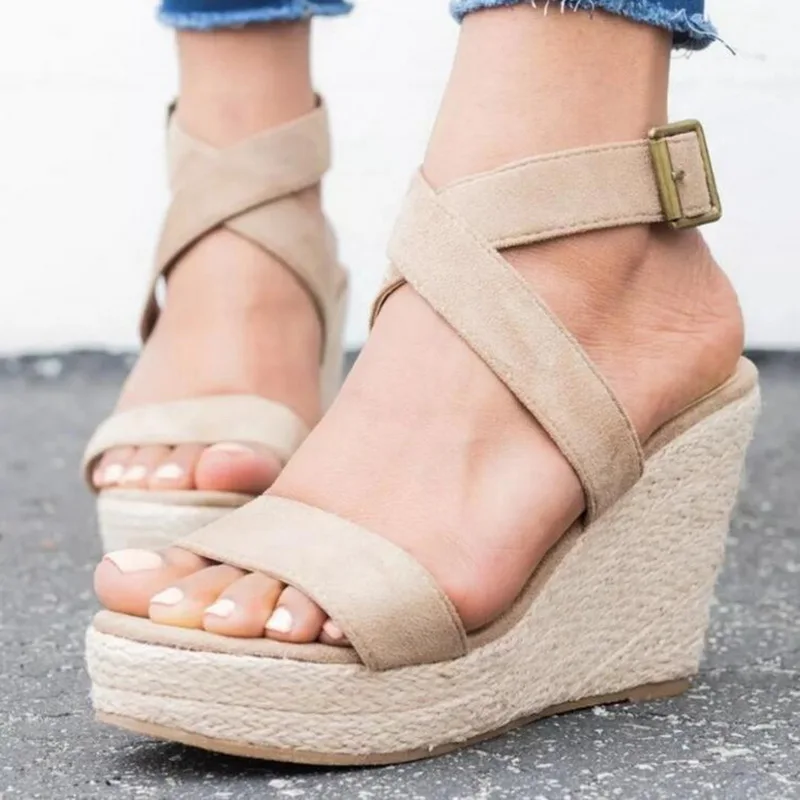 

MoneRffi 2019 New Ladies Shoes Woman Gladiator Wedge Summer Sandals Pumps Cross-tied High Heels Platform Zapatos Mujer Sandals