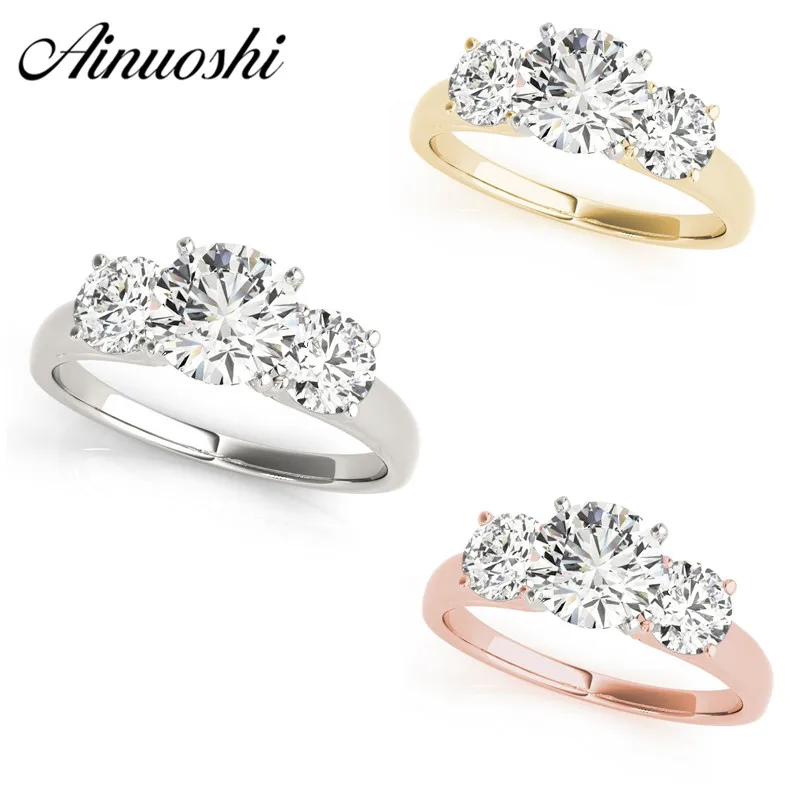 

AINUOSHI 925 Sterling Silver Women Wedding Engagement Rings 1ct Round Cut Three Stones Rings Princess Anniversary Party Jewelry