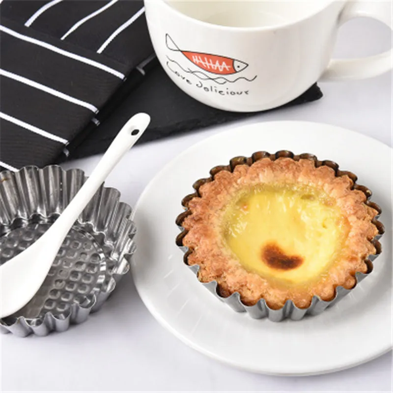 10 pcs Reusable Silver Stainless Steel Cupcake Egg Tart Mold Cookie Pudding Mould Nonstick Cake Egg Baking Mold Pastry Tools