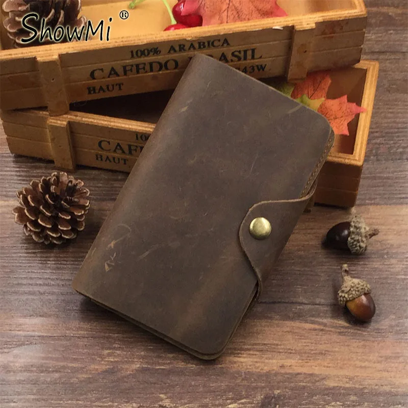 

ShowMi 2016 Crazy Horse Leather Men Wallet Brown Hasp Coin Purse Card Photos Holder Walet Luxury Brand Retro Vintage Male Wallet