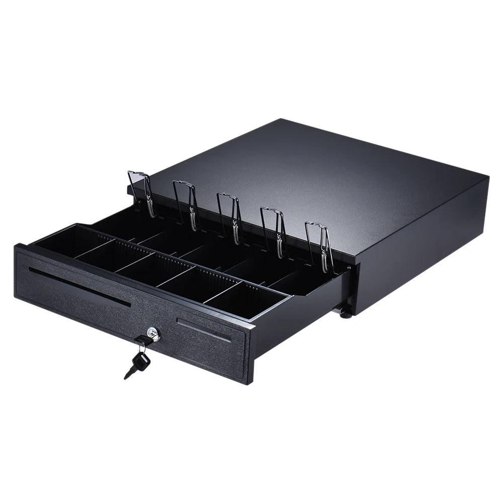 

Heavy Duty Electronic Cash Drawer Box Case Storage 5 Bill 5 Coin Trays Check Entry for Epson Star POS Printer Money Register