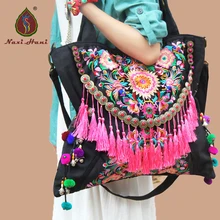 Mais novo Bohemia artesanal borla das mulheres sacos de lona bordado lagre Étnicas sacos de ombro viajar sacos do mensageiro