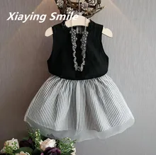 Girls Clothing Sets Sleeveless Shirt Kid Skirt Children Clothes Striped Voile Skirt Summer Fashion Cotton Girls Sets
