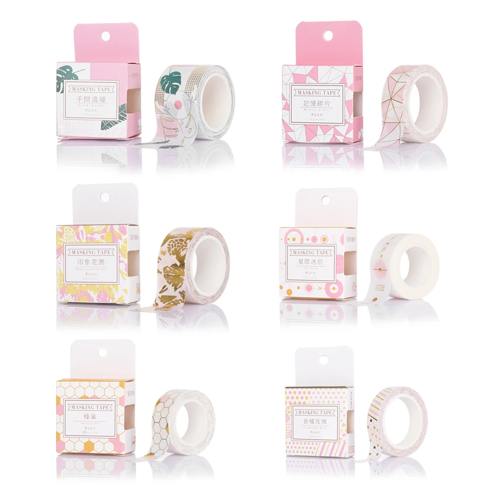 

1Roll Golden Pink Foil Paper Washi Tape Set Japanese Scrapbooking Decorative Tapes Honeycomb For Photo Album Home Decoration