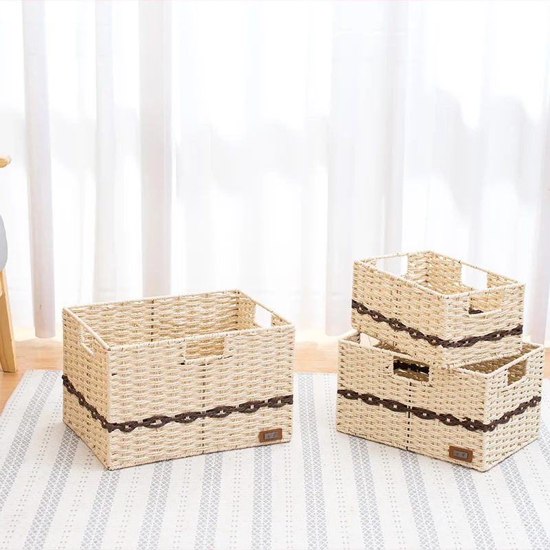 Straw string storage baskets organizer for toy unique dust proof rattan weaving fruit basket table storage bread box with lid Straw string storage baskets organizer for toy unique dust proof rattan weaving fruit basket table storage bread box with lid