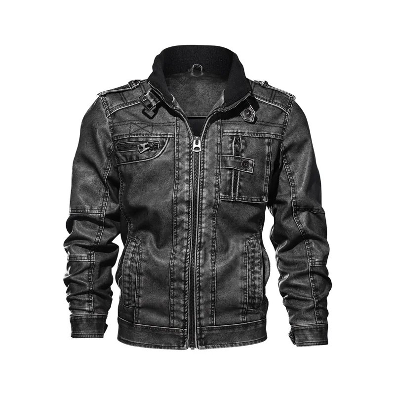 NIANJEEP, кожаная мужская куртка, осень, бренд, ветрозащитные кожаные пальто, повседневные мотоциклетные винтажные Куртки из искусственной кожи, 4XL 5XL - Цвет: 1