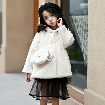 

Winter Baby Girls Faux Fur Plush Coats Teenage Children Cloak Cape Cardigan Jackets Kids Cute Ear Hooded Overcoat Outerwear P161
