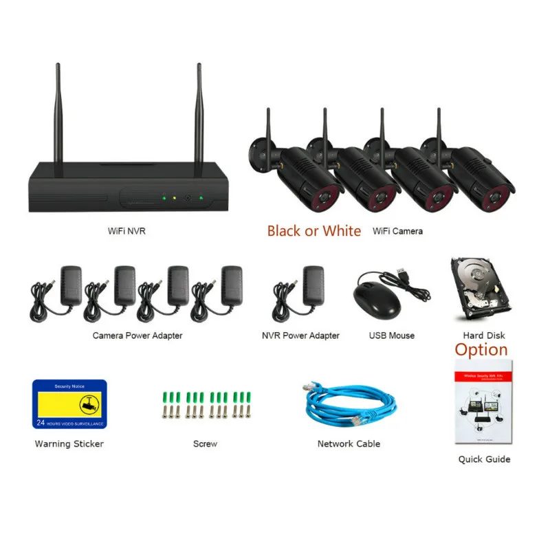 Запись звука IP Беспроводная камера система безопасности CCTV P2P 4CH/8CH 1080P Wifi NVR система 36 IR наружная пуля 1080P видео