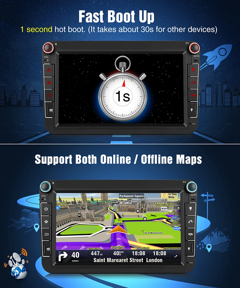 Sale Pumpkin Android 8.1 Car Multimedia Player2 din 8"IPS Car Radio GPS Audio Stereo No DVD Player For VW/Volkswagen/POLO/PASSAT/Golf 2