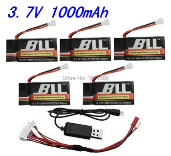 

5pcs Syma X5S X5SC X5SW 1 To 5 3.7V 1000MAH Upgrade Battery With USB Charger Cable Adapter Spare Parts for Syma RC Quadcopte