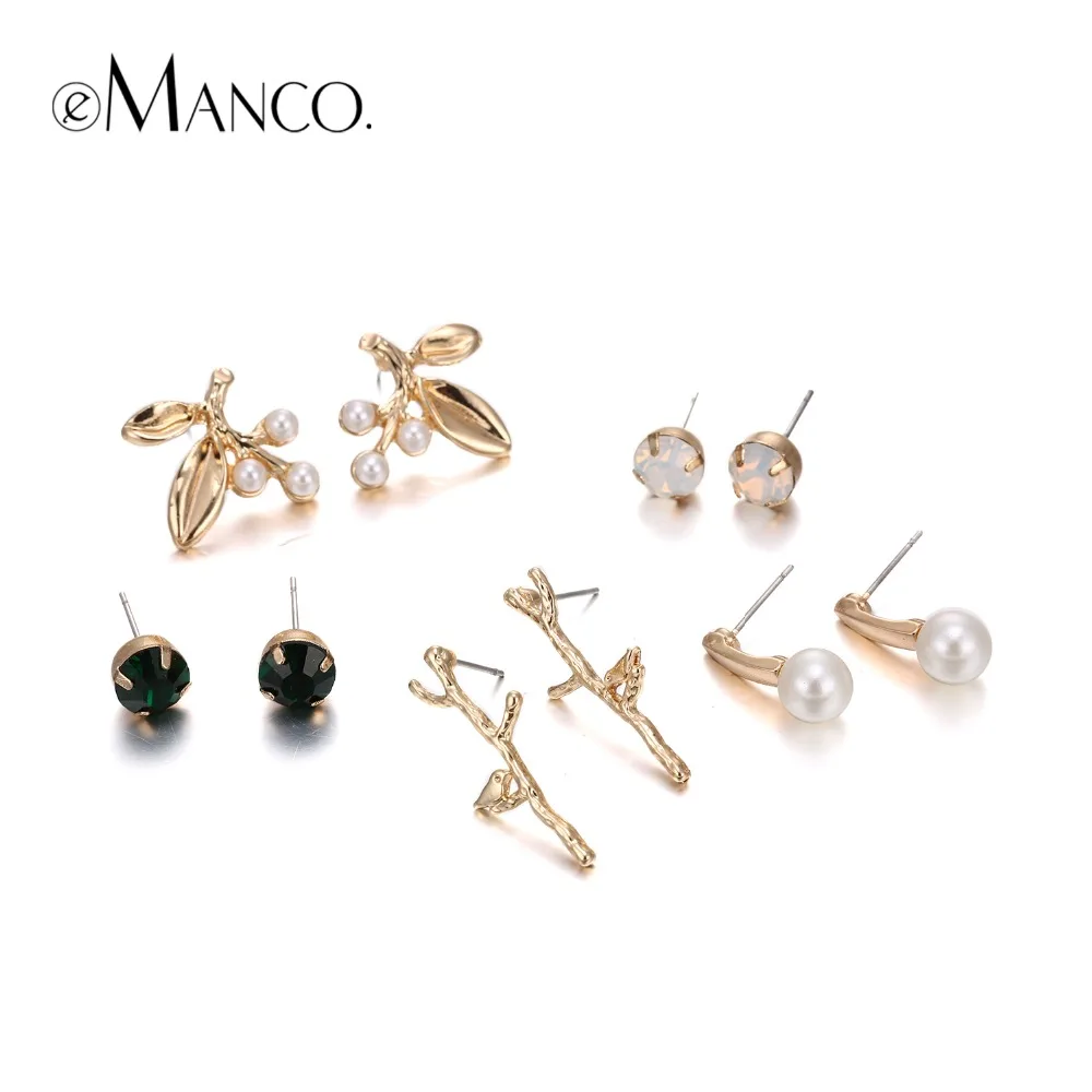 

eManco Stylish Unique Design Plant Statement Stud Earring sets for Women Crystal Pearl Accessories Jewelry for Women