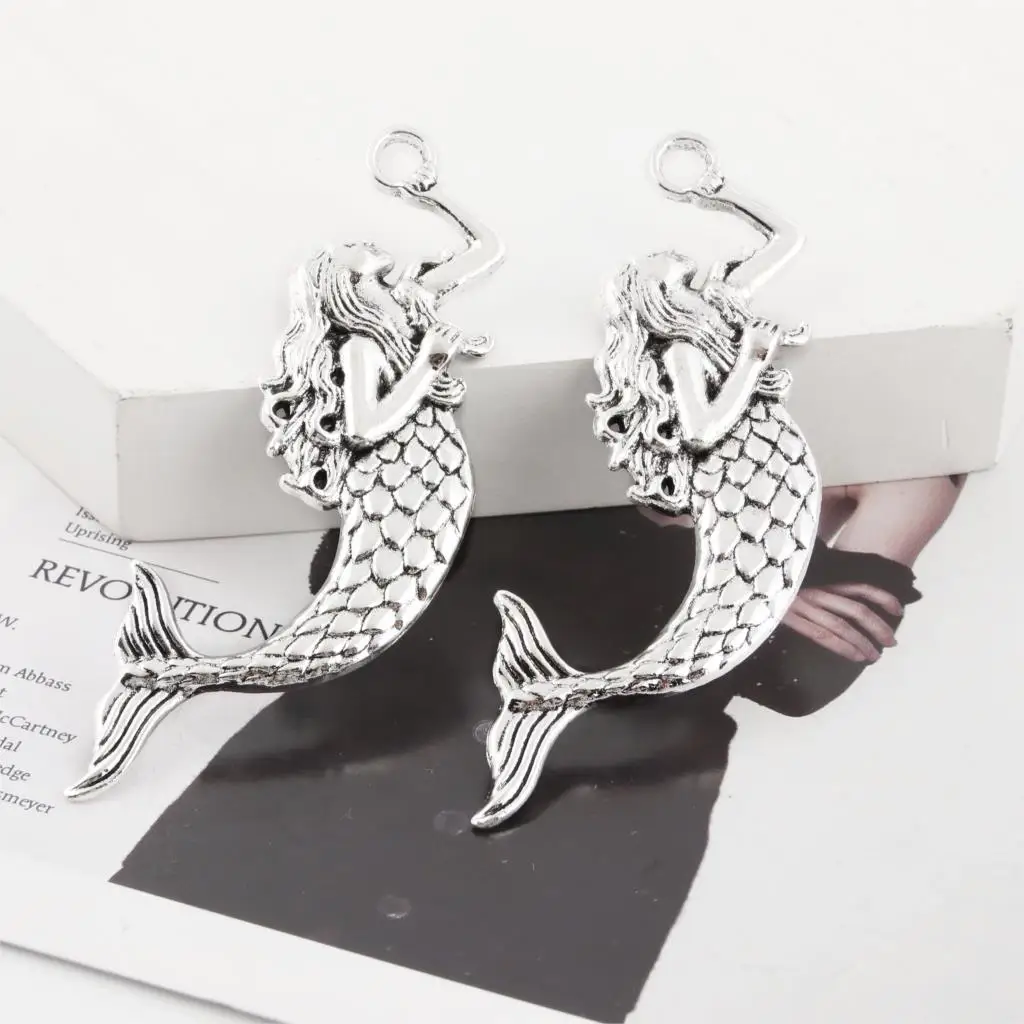 

5Pcs Antique Silver Beach Sea Mermaid Charms Ocean Pendant Necklace Choke Pendant Jewelry Findings Gift 77X21mm A1886