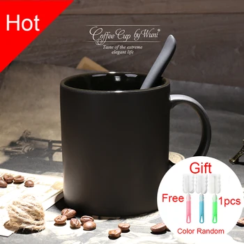 

Ceramic black matte large capacity mug,Creative minimalist matte coffee cups,with spoon big capacity mug