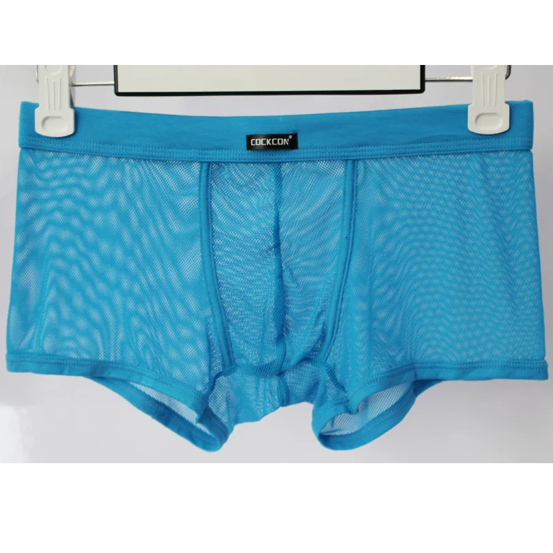 Cockcon прозрачные мужские боксерские шорты для геев мужская сумка для нижнего белья сексуальные сетчатые дышащие прозрачные трусики эротические с низкой талией нейлон - Цвет: Синий