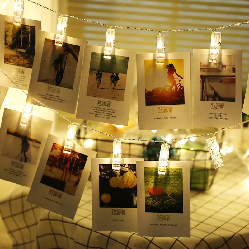 

10 20 40 LED Card Photo Clip String Wedding Party Garland Fairy Lights Battery Operated New Year Decoration Valentines Day Gift
