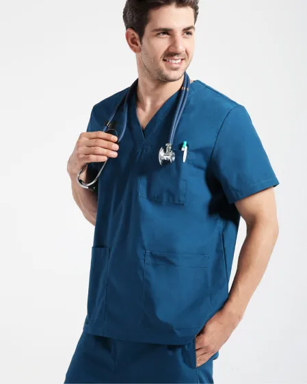 Европейский унисекс короткий рукав костюм медика униформы стоматологический больничный медицинский хирургический костюм хлора - Цвет: Deep blue