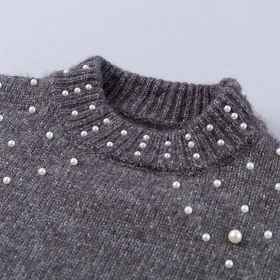 Осень Зима женские свитера пуловеры бисерный фонарь рукав вязаный свитер пуловер женский серый Обтягивающий джемпер