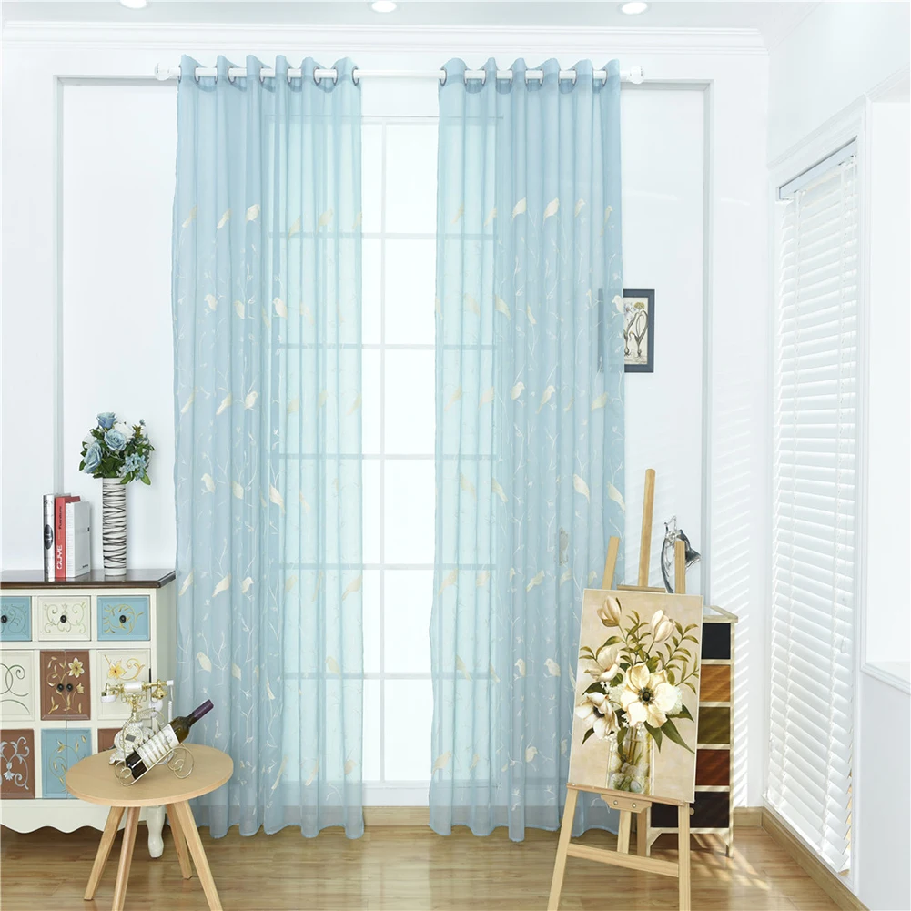 

Fresh Embroidered Bird Pattern Sheer Curtain Drape Home Bedroom Window Decor