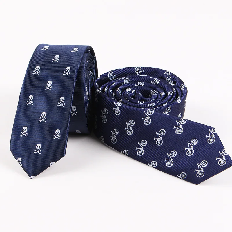 

Halloween Tie for Man Vogue Man Silk Skull Bicycle Partern Skinny Necktie Blue Wedding Party Neck Tie Best Gifts for Men
