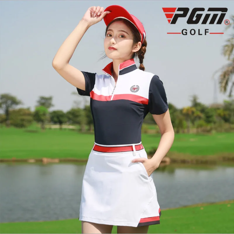 PGM, брендовые для гольфа, футболка для женщин, юбка для гольфа, последняя короткая Джерси, половина на молнии, воротник-стойка, дышащий, тонкий, хороший эластичный XL