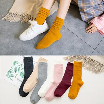 

ZDL-299 Japanese School Girls High Solid Cotton Long Socks Harajuku Retro Women Cotton Loose Sock for Autumn Winter 10 pairs