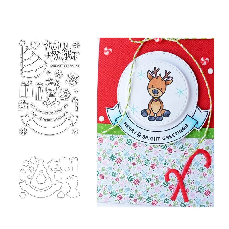 

MERRY AND BRIGHT Metal Cutting Dies and stamps DIY Scrapbooking Card Stencil Paper Cards Handmade Album Stamp Die Sheets