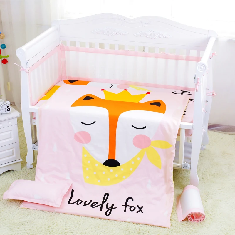 

8Pcs/Set fox pattern Cotton Baby Bedding Set summer Breathable Mesh Bumper Anti-collision Baby Cot set quilt pillowcase sheet
