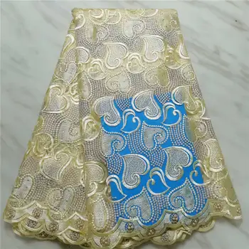 

Hot Sale French Lace Fabric yellow White Nigeria Lace Fabric High Quality African Tulle Lace Fabric For Wedding Party Dress