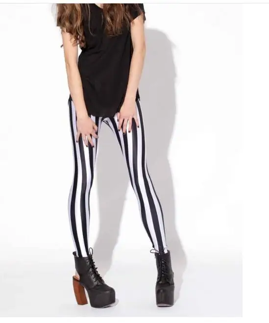 

New Arrival Beetlejuice Leggings Black white vertical stripe print pants