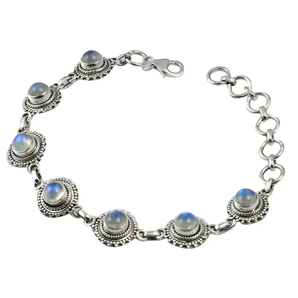 

NiaoZaiFei YunZaiKan Genuine Rainbow Moonstone Bracelet 925 Sterling Silver, 20.5 cm, MHBBR0051