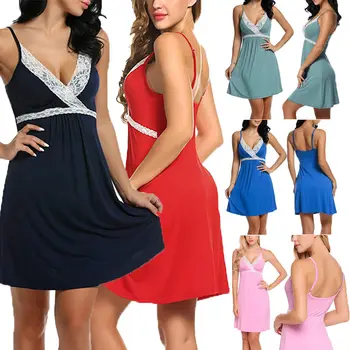 

2018 New Women's Satin Silk Sleepwear Nightdress Lingerie Night Dress Sexy Spaghetti Strap Nightshirts