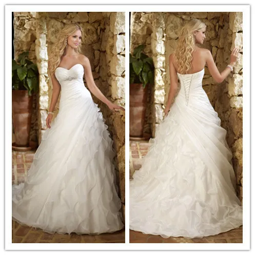 New Fashion Sweetheart Ruffle Organza Wedding Dresses A Line 2014 Married Dress Lace Up Back | Свадьбы и торжества