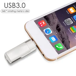 3 in 1 USB 3.0 Pen Drive OTG Lightning 64GB USB Flash Drive 32GB Pendrive 16GB For iPhone 360 Degree Rotating U Stick Memory