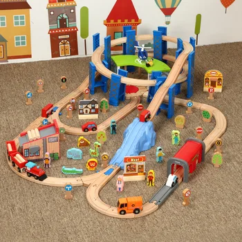 

Wooden Railway Track Accessories Garage Ring Track for Remote Control Magnetic Electric Train Circular Curved Orbit Toys for Kid