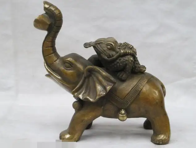 

S06568 7.5"Chinese Feng shui luckly Animal Bronze Toad Ride Elephant statue