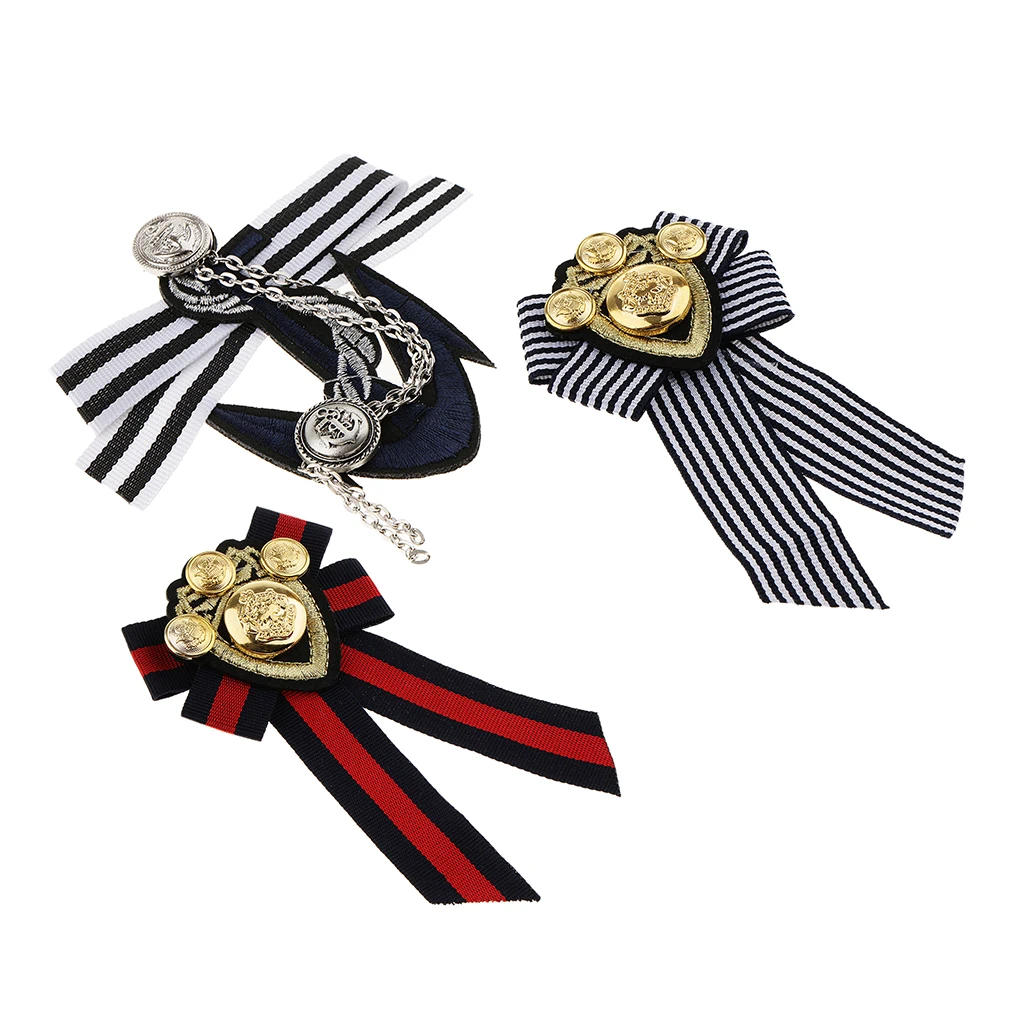 3 Pieces Pre-tied Bowknot Brooch Striped Fabric Bow Tie Men Wome Badge