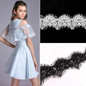 

3meters White/Black eyelashes lace ribbon 5.5cm children's wear lace trims DIY african lace fabric home soft Wedding decoration