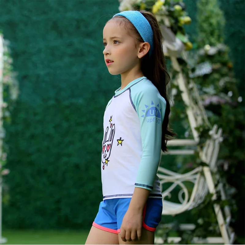 Купальник с длинными рукавами для девочек UPF 50 + Rashguard комплект из 3 предметов